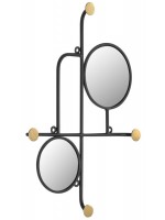 RINA Espejo y colgador de pared decorativo en metal negro con tiradores dorados