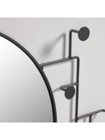 DANDI Spiegel mit dekorativem Wandhalter aus schwarzem Metall mit 5 Haken