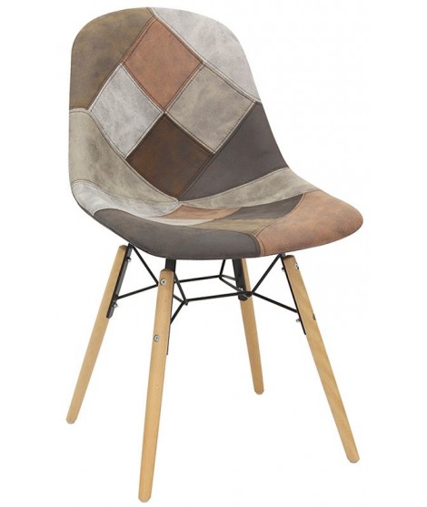 LIPLA elección de color en silla tapizada patchwork con estructura en madera y metal