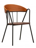OSCAR estructura de metal con respaldo de madera y cojín en silla de cuero ecológico con reposabrazos diseño de los años 30