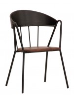 CORA estructura de metal con respaldo de madera y cojín en silla de cuero ecológico con reposabrazos diseño de los años 30