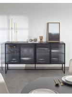 LEE 160 cm Sideboard aus schwarzem Metall und gehärtetem Glas