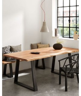 APORT scelta misura piano in legno massello di acacia naturale e struttura in metallo nero tavolo design