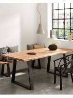 APORT choice of measure top in solid natural acacia wood and structure in black metal design table