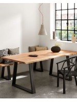 APORT choix de mesure plateau en bois d'acacia naturel massif et structure en métal noir table design