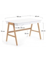 CORIN Mesa de escritorio en roble y madera lacada en blanco