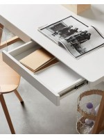 CORIN Table de bureau en chêne et bois laqué blanc