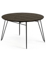 COVER tavolo allungabile diametro 120 arriva a 200 cm con piano in frassino cenere e gambe in metallo nero