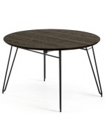 COVER table extensible diamètre 120 atteint 200 cm avec dessus en frêne et pieds en métal noir