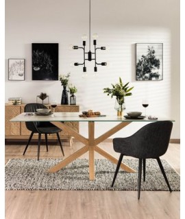KENA 160 o 180 o 200 fisso piano ceramica gres vetro e struttura in acciaio color legno tavolo rettangolare