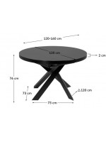 NEW YORK Ø 120 extendable table 160 cm with glass top and painted metal legs design furniture