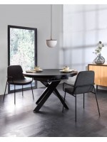 NEW YORK Mesa extensible Ø 120 160 cm con tapa de cristal y patas de metal pintado muebles de diseño