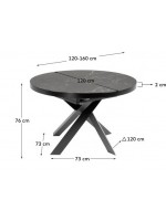 NEW YORK Table extensible Ø 120 - 160 cm avec plateau en verre céramique et pieds en métal peint mobilier design