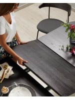 TROPEA 140 Länge 220 oder 170 Länge 320 ovaler ausziehbarer Tisch mit Eschenplatte und schwarzen Metallbeinen