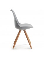 Lot de 2 chaises gris en assise polypropylène avec coussin en éco-cuir de la même couleur et pieds en bois de hêtre