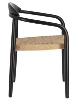 DAILA Silla con reposabrazos en cuerda negra o beige y patas en madera de eucalipto negra diseño de jardín o terraza