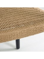 DAILA chair with armrests in black or beige rope and legs in black eucalyptus wood, garden or terrace design
