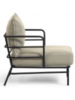 DENVER black steel armchair with cushions for outdoor garden terraces