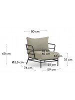 DENVER black steel armchair with cushions for outdoor garden terraces