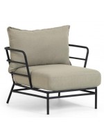 DENVER fauteuil en acier noir avec coussins pour terrasses de jardin extérieures