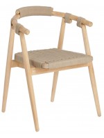 ATLANTA chaise empilable beige en corde et bois de chêne avec accoudoirs