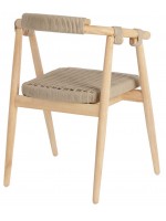 ATLANTA beige in rope and oak wood structure stackable chair with armrests