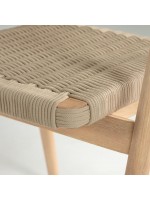 ATLANTA chaise empilable beige en corde et bois de chêne avec accoudoirs