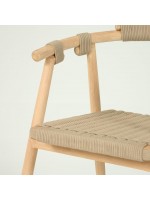 ATLANTA beige in rope and oak wood structure stackable chair with armrests