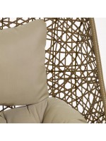 FLORA suspended armchair in woven rattan with cushion