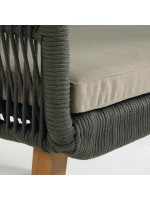 CARINGOLA set salotto struttura in alluminio corda in polietilene gambe legno e cuscini in tessuto per esterno