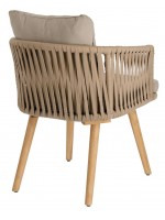 ESTER estructura de sillón en cuerda de aluminio en polietileno patas de madera y cojines en tela para exterior