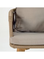 ESTER structure de fauteuil en corde d'aluminium en polyéthylène pieds en bois et coussins en tissu pour l'extérieur
