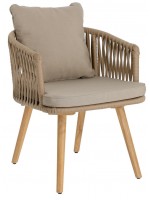 ESTER sedia poltrona struttura in alluminio corda in polietilene gambe legno e cuscini in tessuto per esterno