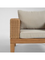 ELISIR rattan armchair with wooden legs and fabric cushions for outdoor