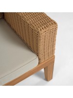 ELISIR divano 3 posti in rattan con gambe in legno e cuscini in tessuto per esterno
