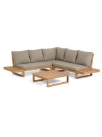 GOLDFINGER corner and coffee table with solid wood frame and fabric cushions for outdoor