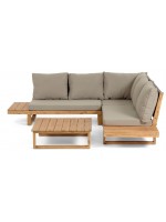 GOLDFINGER corner and coffee table with solid wood frame and fabric cushions for outdoor