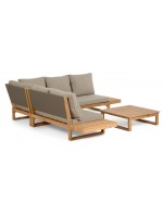 GOLDFINGER corner and coffee table with solid wood frame and fabric cushions for outdoor
