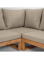 GOLDFINGER corner and coffee table with solid wood frame and fabric cushions for outdoor