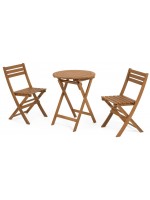 ROGER folding set table and 2 chairs in solid acacia wood for garden terraces residence hotel chalet