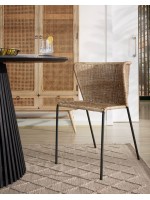 ERICA Chaise en fibre naturelle tissée à la main et structure en acier peint en noir design intérieur et extérieur