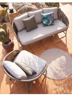 BOLER armchair in rope and metal with cushions included for indoor and outdoor garden terraces