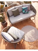 BOLER fauteuil en corde et métal avec coussins inclus pour les terrasses de jardin intérieures et extérieures