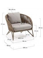 BOLER armchair in rope and metal with cushions included for indoor and outdoor garden terraces