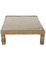 BALUAN coffee table in synthetic wicker and glass top for outdoor gardens and terraces or indoors