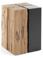 KWANGO coffee table or stool or bedside table in teak wood and antiqued matt black steel