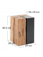 KWANGO table basse ou tabouret ou table de chevet en bois de teck et acier noir mat vieilli