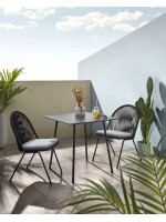 BENT tavolo 75x75 in acciaio zincato verniciato nero e poly cemento per giardino terrazzi residence hotel bar ristoranti chalet