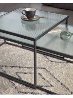 DORA set of 2 coffee tables in real frosted and black metal industrial design