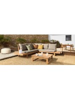 GOLDFINGER corner and coffee table with solid wood frame and fabric cushions for outdoor